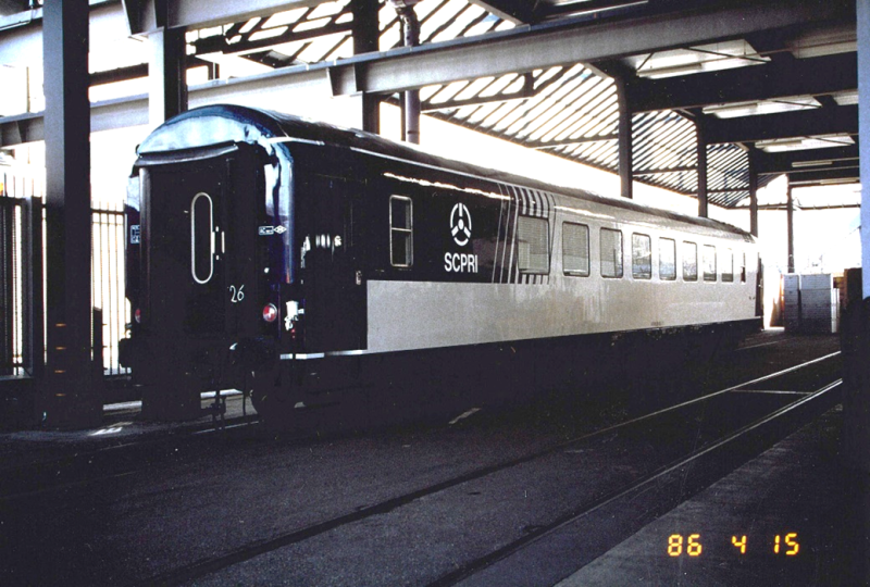 Voiture-rail du SCPRI : vue extérieure 1986