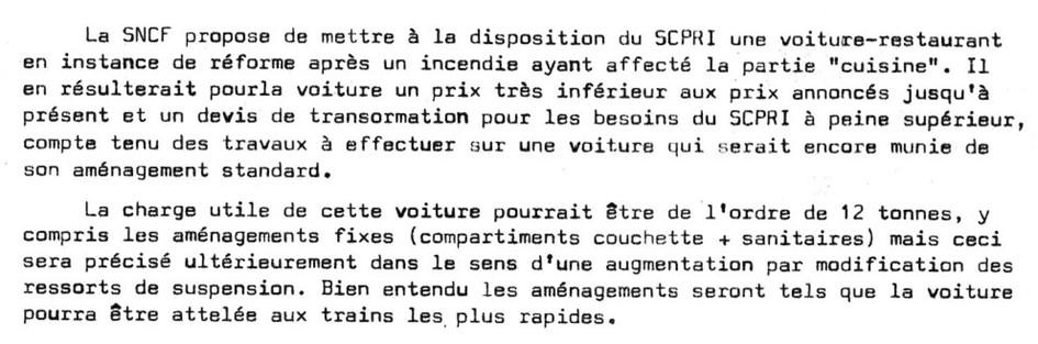 Voiture-train du SCPRI : compte-rendu de réunion 1978