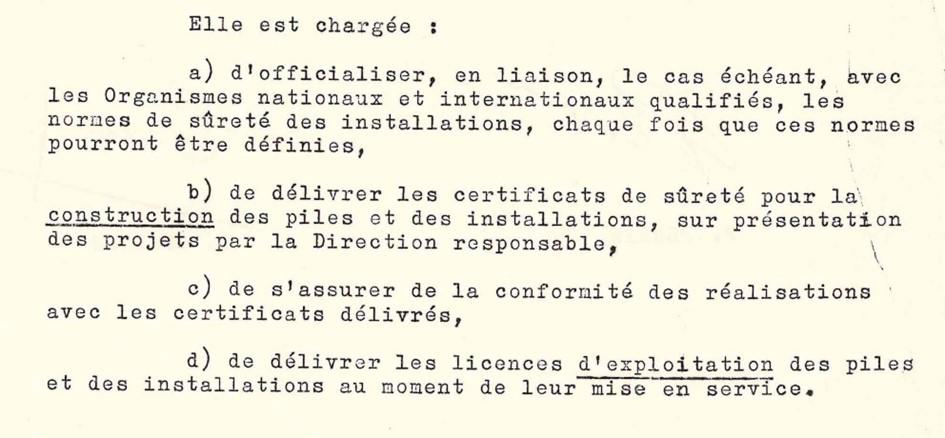 Figure 4 : Missions de la CSIA, extrait de CEA, note de service n°C 278, Création d’une commission de sûreté des installations atomiques du CEA, 27 janvier 1960. Archive IRSN/FAR 314592