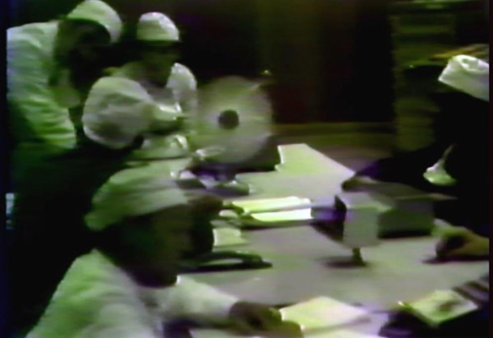 Salle de commande du réacteur 1, extrait du film Tchernobyl du Comité d'Etat de l'Union soviétique pour l'utilisation de l'énergie atomique, 1986. Archives IRSN/FAR 380318